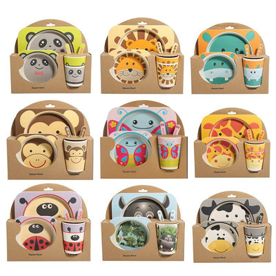 5pcs/set Children Baby Bamboo Fiber Tableware