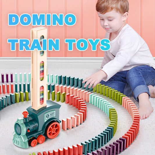 Baby Domino Train Toy Car with Automatic Release and Alignment of Blocks for Domino Toppling Fun Activity