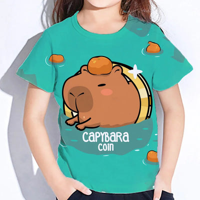 Capybara Girl T-Shirt - Kawaii Summer Clothes - Kids Clothing - S14TX3991 - 110 | Buy on Aleezayn.com
