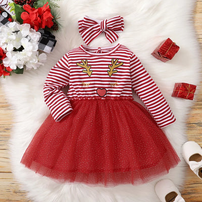Red Striped Deer Dress for Baby Girls - 0363-hongse - 18M | Buy on Aleezayn.com