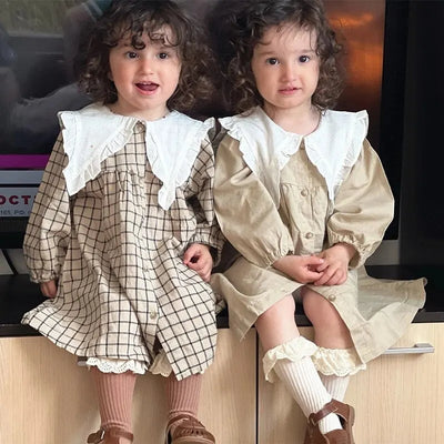 Cute Baby Girl Plaid Summer Dress - Kids Clothing - 4(110) - Beige Dress A - Image 1 | Buy on Aleezayn.com