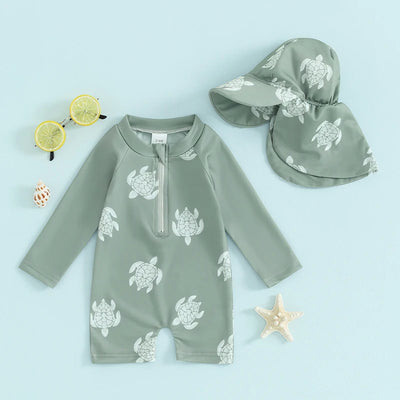 Toddler Boy Swimsuit, Long Sleeve Romper - A - 12M | Buy on Aleezayn.com