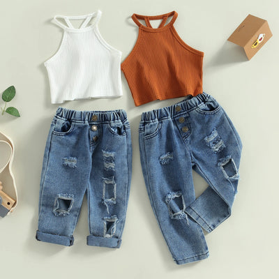 Baby Girl Summer Outfit: Pants & Camisole - Kids Clothing - White - 3T - Image 1 | Buy on Aleezayn.com