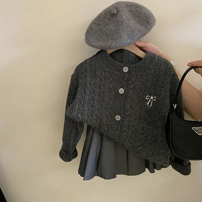 Girls' Knit Cardigan & Skirt Set (2024) - Kids Clothing - GRAY - 4T - Image 1 | Buy on Aleezayn.com