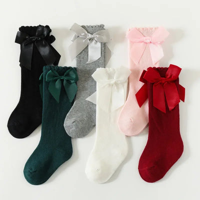 Kids' Cotton Knee High Socks with Bow - Kids Clothing - black - 3-5 years old - Image 1 | Buy on Aleezayn.com