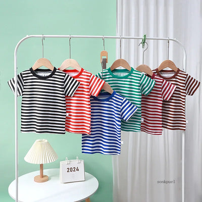 Kids' Cotton Stripe T-Shirt Summer - Kids Clothing - green - 120 for 5T - Image 1 | Buy on Aleezayn.com