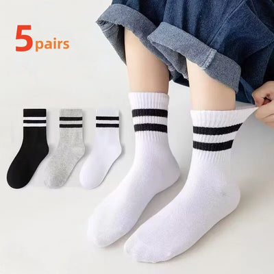Kids Socks (5 Pairs): Cotton, Black, White, Gray - Kids Clothing - white - 2-4Years(M) - Image 1 | Buy on Aleezayn.com