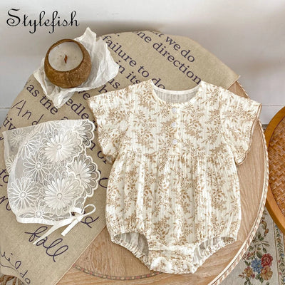 Baby Girl Jumpsuit, 0-2Y, Summer Cotton - Apricot - 6-12 Months | Buy on Aleezayn.com