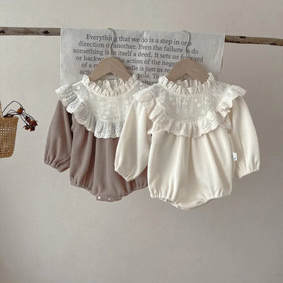 Baby Girl Romper: Lace Waffle Bodysuit - light coffee - CN | Buy on Aleezayn.com