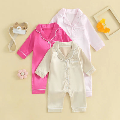 Baby Satin Pajamas Jumpsuit (0-24M) - Red - 12-18 Months | Buy on Aleezayn.com