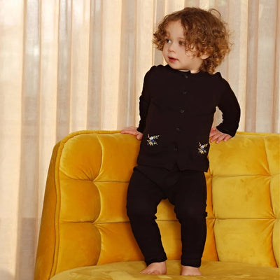 Kids Black Outfit: Button Top & Pants (12m-4Y) - Black set - 3 year | Buy on Aleezayn.com