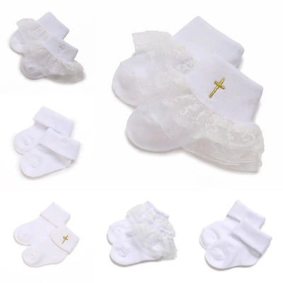 Baby Socks: White Cotton Lace (0-18 Months) - Silver lace | Buy on Aleezayn.com