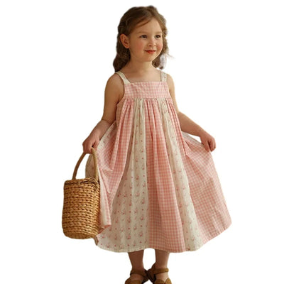 Kids' Plaid & Floral Princess Dress - Kids Clothing - Yellow - 110(3-4Y) - Image 1 | Buy on Aleezayn.com
