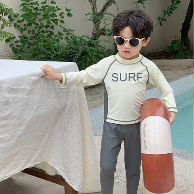 Kids Swimsuit Set: Long Sleeve Rash Guard & Trunks - Gray - 3Y | Buy on Aleezayn.com