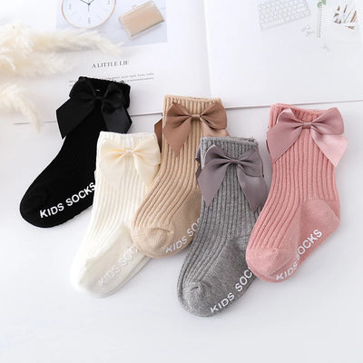 Baby Girl Bow Floor Socks (Non-Slip) - Leather powder - 1-3 Years (M) | Buy on Aleezayn.com